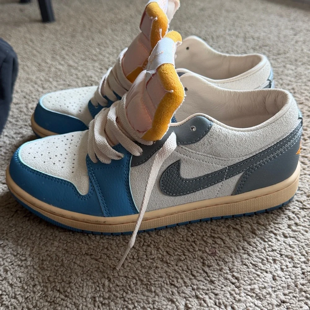 Jordan Kids Low-Top Sneakers in Blue, White & Pink with Yellow Accent - Picture 6 of 6